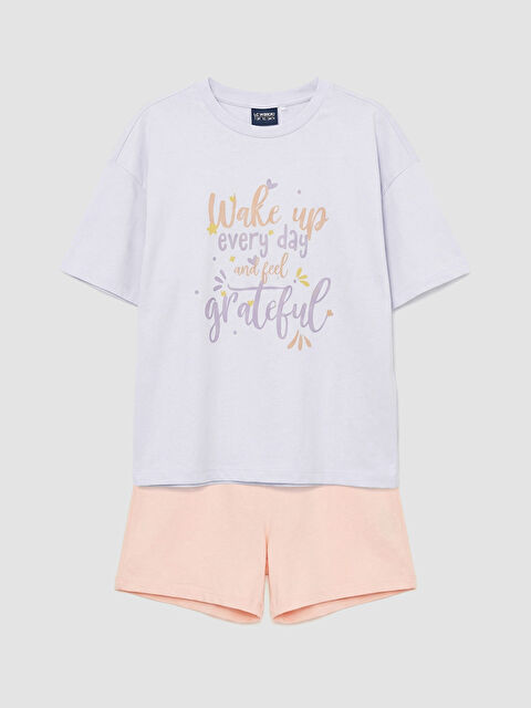 LCW ECO Bisiklet Yaka Baskılı Kız Çocuk Şortlu Pijama Takımı - S6H238Z4-FQ5