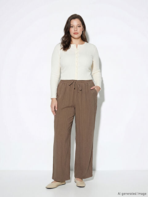 LCW Grace Beli Lastikli Dokulu Kadın Pantolon - S6H319Z8-CUU