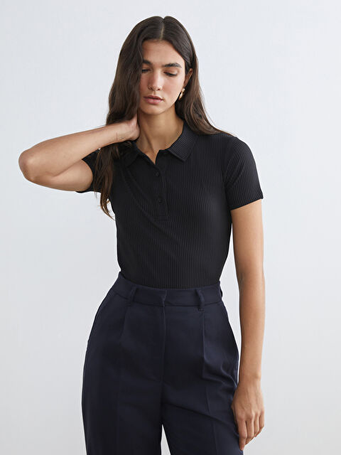 LCW ECO Polo Yaka Fitilli Kadın Tişört - S6H374Z8-CVL