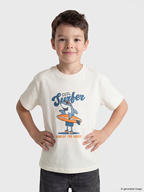 LCW Kids Bisiklet Yaka Baskılı Erkek Çocuk Tişört