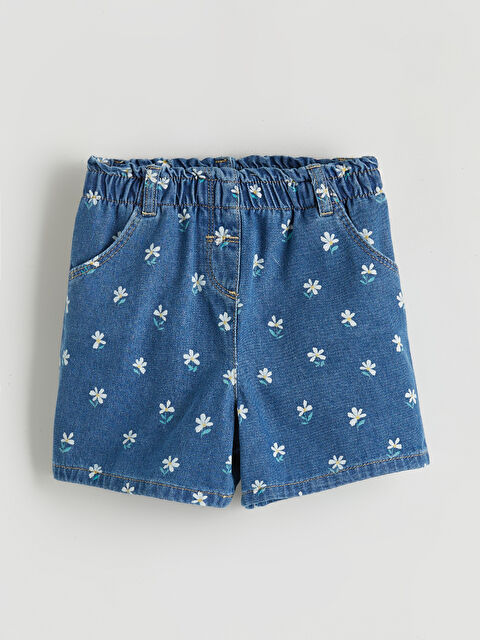 LCW Kids Çiçek Desenli Kız Çocuk Jean Şort - S6H389Z1-SHK