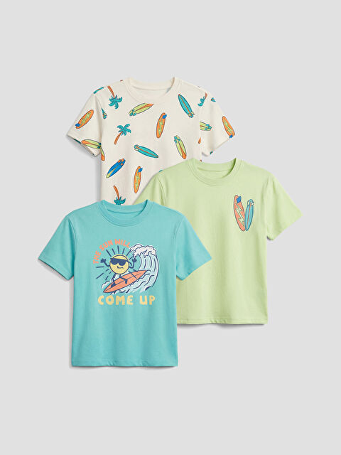 LCW Kids Bisiklet Yaka Baskılı Erkek Çocuk Tişört 3'lü - S6H395Z1-FPE