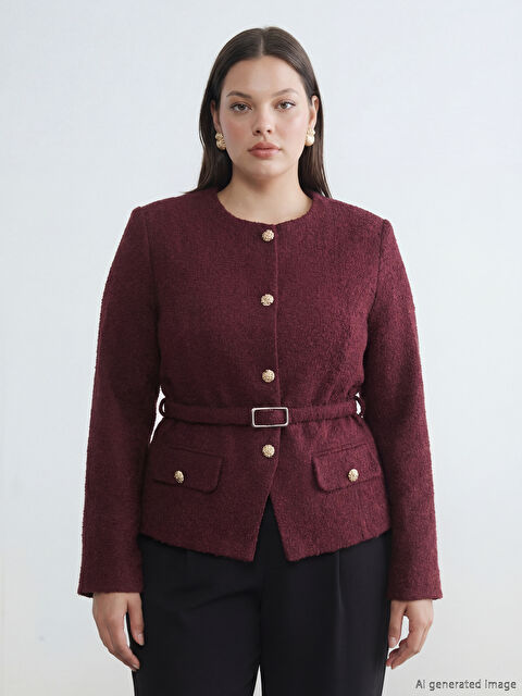 LCW EVERYDAY Women's Tweed Jacket with a Crew Neck - S6H516Z8-2D2