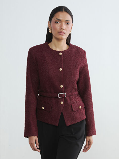 LCWAIKIKI Classic Bisiklet Yaka Kadın Tüvit Ceket - S6H516Z8-2D2