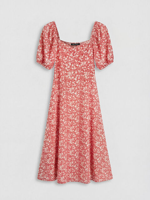 LCW Vision Kalp Yaka Çiçekli Balon Kollu Elbise