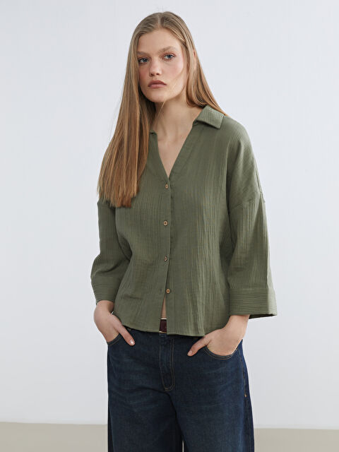 LCW Vision Dokulu Oversize Kadın Gömlek - S6H548Z8-ZS5