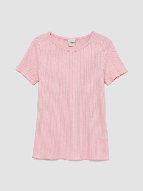 LCW ECO Bisiklet Yaka Fitilli Kız Çocuk Tişört - S6H569Z4-G2L