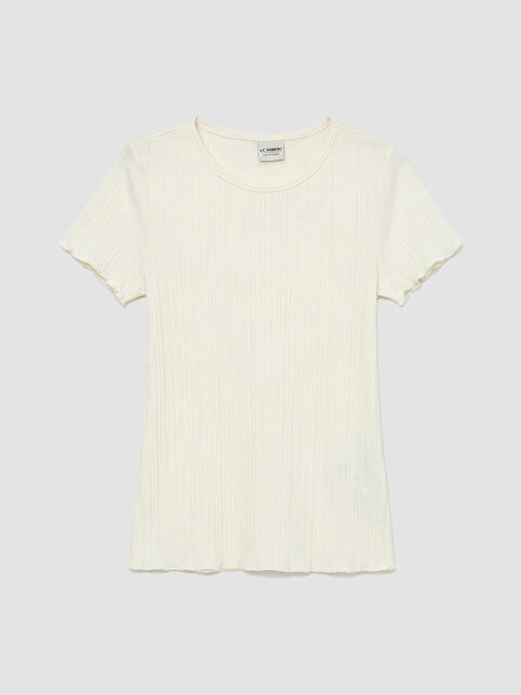 LCW ECO Bisiklet Yaka Fitilli Kız Çocuk Tişört - S6H569Z4-LXJ