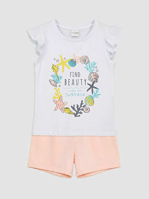 LCW ECO Bisiklet Yaka Baskılı Kız Çocuk Şortlu Pijama Takımı - S6H588Z4-FXB
