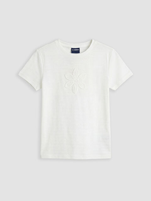 LCW Kids Bisiklet Yaka Çiçek Nakışlı Kız Çocuk Tişört - S6H598Z4-LRA