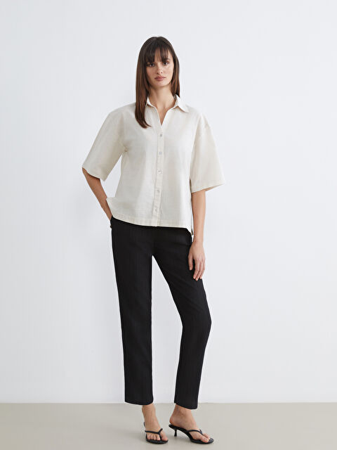 LCW Vision Beli Lastikli Dokulu Havuç Kesim Kadın Pantolon - S6H600Z8-CVL