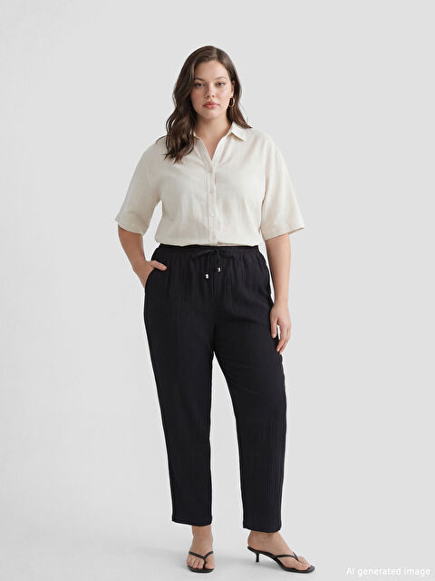 LCW Vision Beli Lastikli Dokulu Havuç Kesim Kadın Pantolon