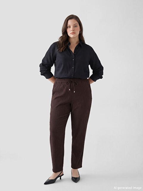 LCW Vision Beli Lastikli Dokulu Havuç Kesim Kadın Pantolon