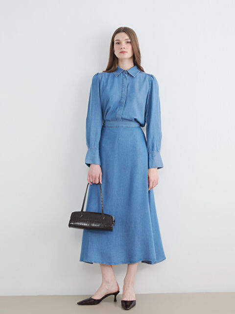 LCW Modest Beli Lastikli Kloş Jean Etek