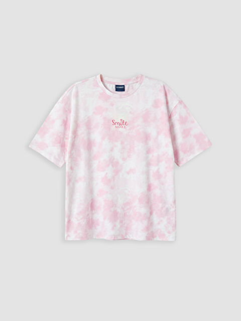 LCW Kids Bisiklet Yaka Batik Desenli Kız Çocuk Tişört