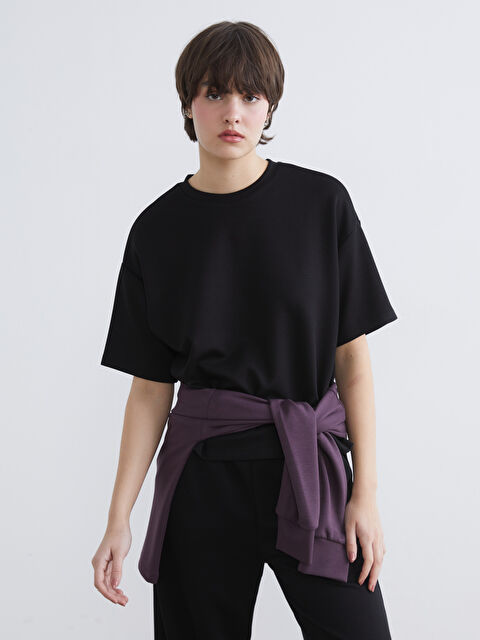 XSIDE Bisiklet Yaka Soft Touch Oversize Kadın Tişört - S6H617Z8-CVL