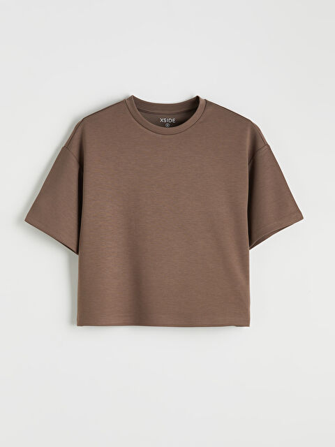 XSIDE Bisiklet Yaka Soft Touch Oversize Kadın Tişört - S6H617Z8-PS7