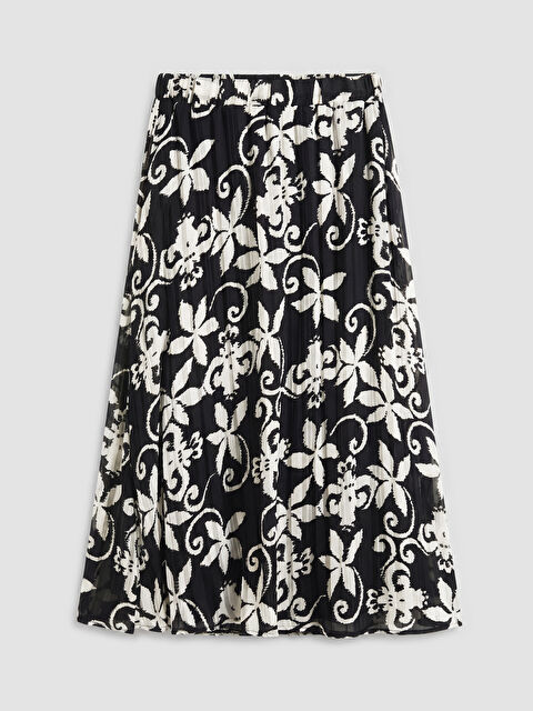 LCW Grace Beli Lastikli Çiçekli Şifon Pileli Etek - S6H668Z8-LQJ