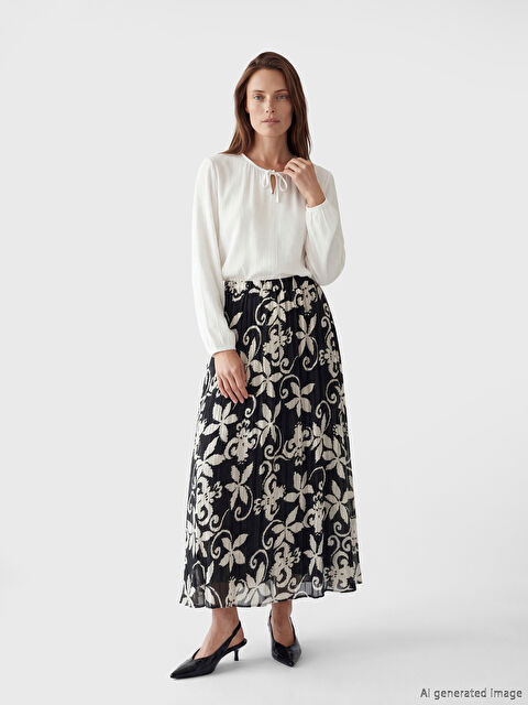 LCW Grace Beli Lastikli Çiçekli Şifon Pileli Etek - S6H668Z8-LQJ