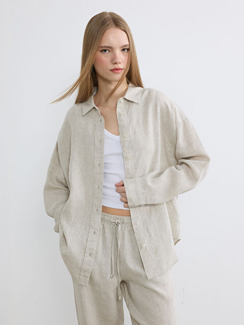 XSIDE Oversize Keten Kadın Gömlek - S6H697Z8-CT2