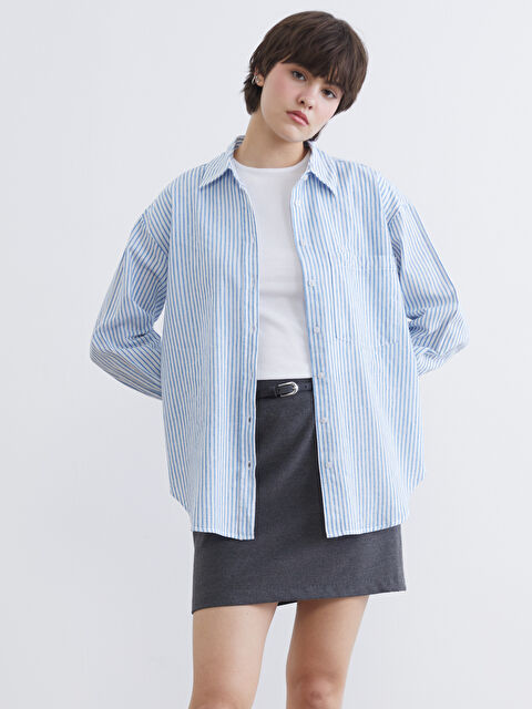 XSIDE Çizgili Keten Karışımlı Kadın Gömlek	 - S6H698Z8-LEH