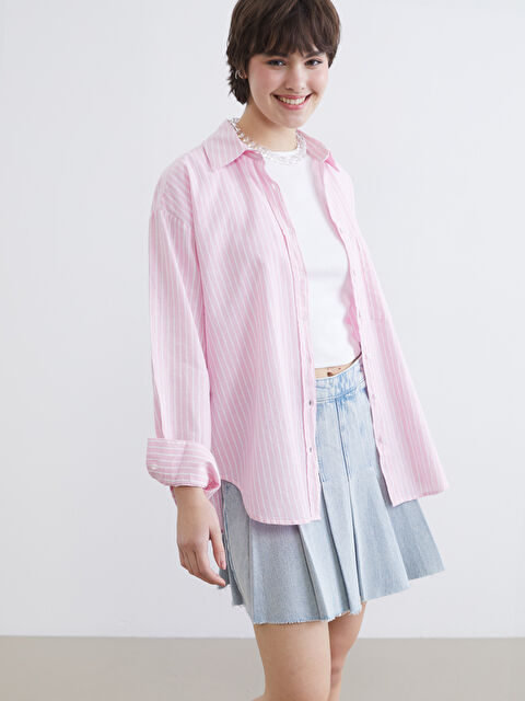 XSIDE Çizgili Keten Karışımlı Kadın Gömlek	 - S6H698Z8-LHK