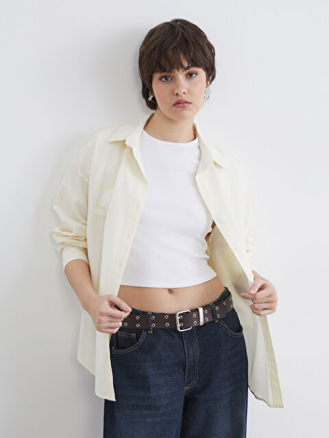 XSIDE Çizgili Oversize Poplin Kadın Gömlek	 - S6H702Z8-LKF