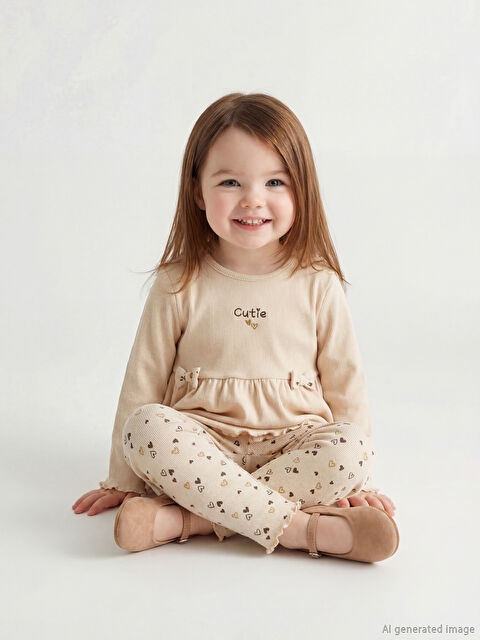 LCW baby Baskılı Fırfır Detaylı Kız Bebek Bluz ve Tayt - S6H769Z1-FYH