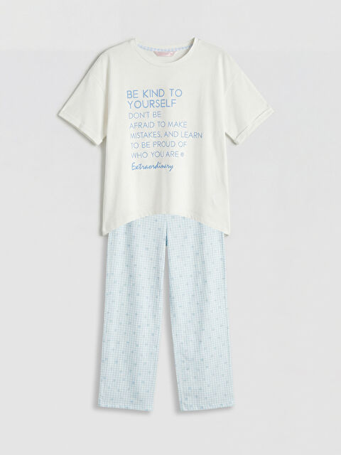 LCW Young Bisiklet Yaka Baskılı Kadın Pijama Takımı - S6H788Z8-LSC