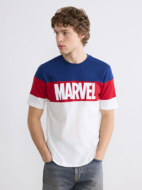 XSIDE Tricou Bărbați din Bumbac cu Imprimeu Marvel și Guler Rotund - S6H804Z8-R9J