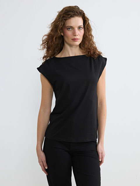 LCWAIKIKI Basic Kayık Yaka Büzgülü Bluz - S6H815Z8-CVL