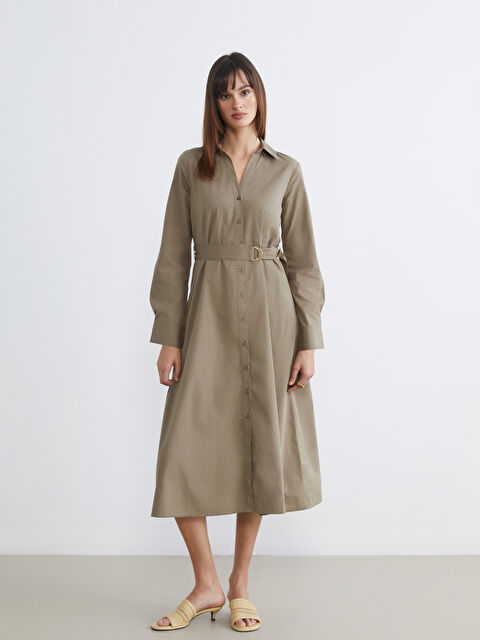 LCW Vision Ženska košulja haljina od poplina sa pojasom - S6H827Z8-10O