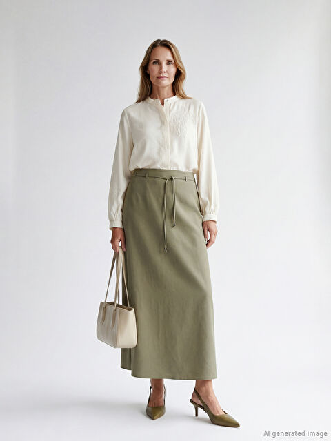 LCW Grace Büyük Beden Beli Lastikli Armürlü Etek - S6H851Z8-HFB