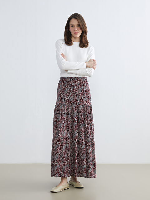 LCW Grace Beli Lastikli Desenli Etek - S6H858Z8-LQV