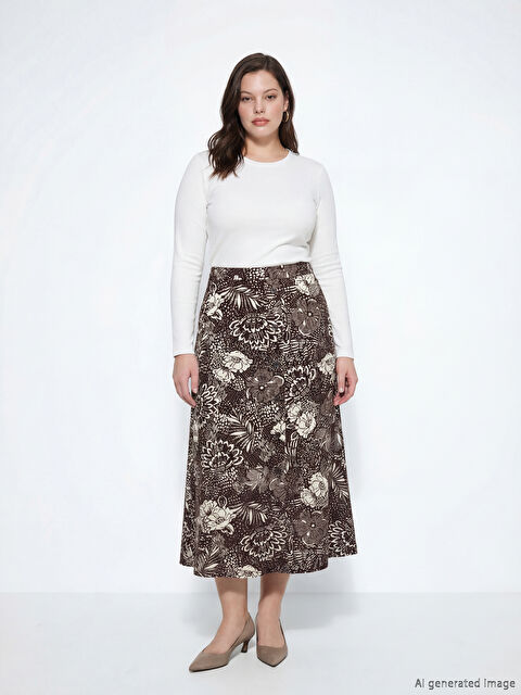 LCW Grace Beli Lastikli Çiçekli Etek