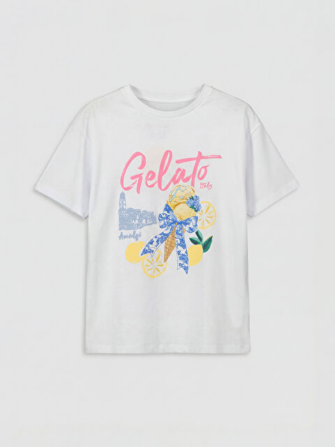 LCW Kids Bisiklet Yaka Baskılı Kız Çocuk Tişört