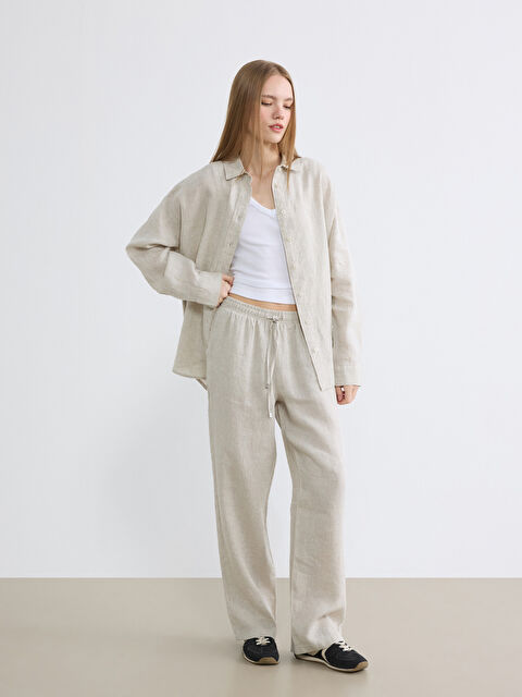 XSIDE Beli Lastikli Keten Kadın Pantolon - S6H968Z8-CT2