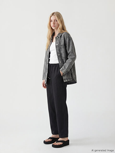 XSIDE Beli Lastikli Keten Kadın Pantolon - S6H968Z8-CVL