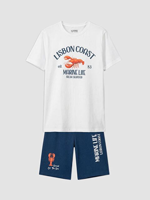 LCW Kids Bisiklet Yaka Erkek Çocuk Şortlu Pijama Takımı