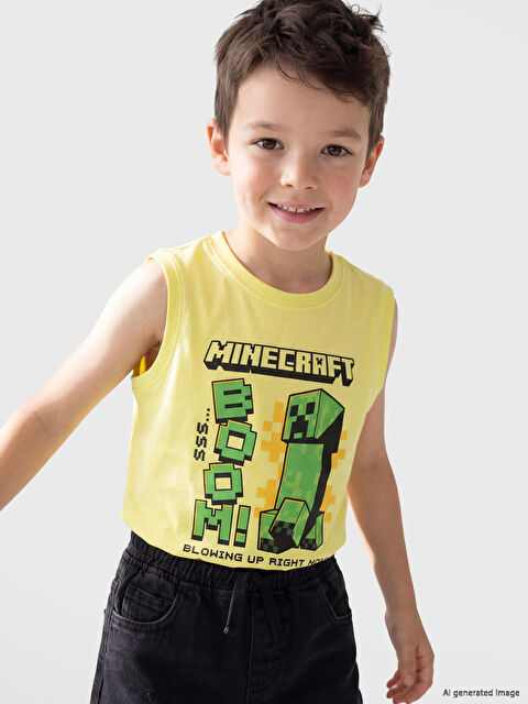 LCW Kids Bisiklet Yaka Minecraft Baskılı Erkek Çocuk Atlet