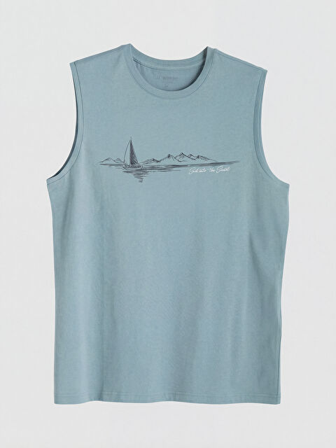 LCWAIKIKI Classic Bisiklet Yaka Baskılı Erkek Kolsuz Tişört