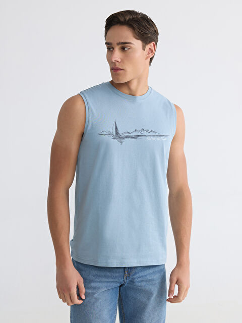 LCWAIKIKI Classic Bisiklet Yaka Baskılı Erkek Kolsuz Tişört