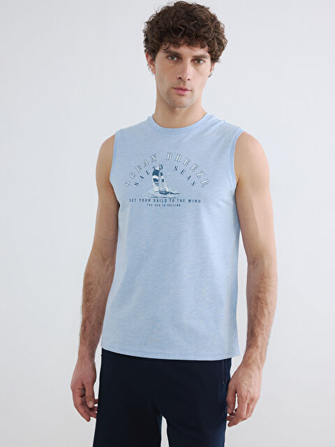 LCWAIKIKI Classic Bisiklet Yaka Baskılı Erkek Kolsuz Tişört