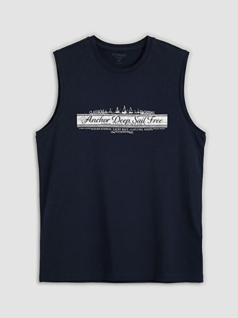 LCWAIKIKI Classic Bisiklet Yaka Baskılı Erkek Kolsuz Tişört