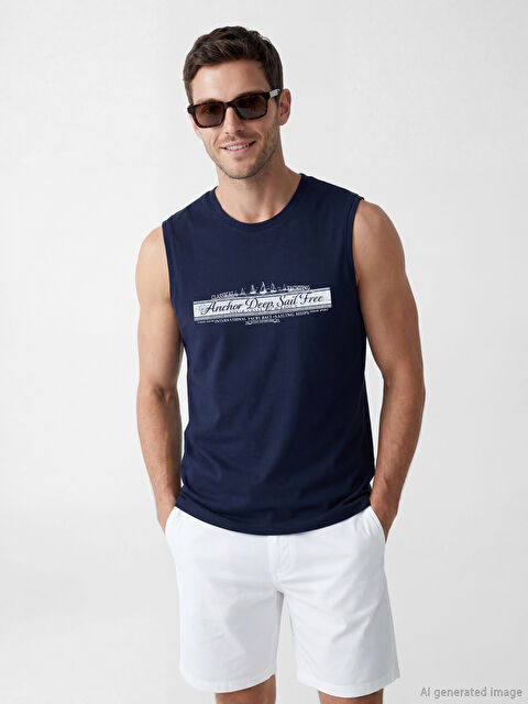 LCWAIKIKI Classic Bisiklet Yaka Baskılı Erkek Kolsuz Tişört