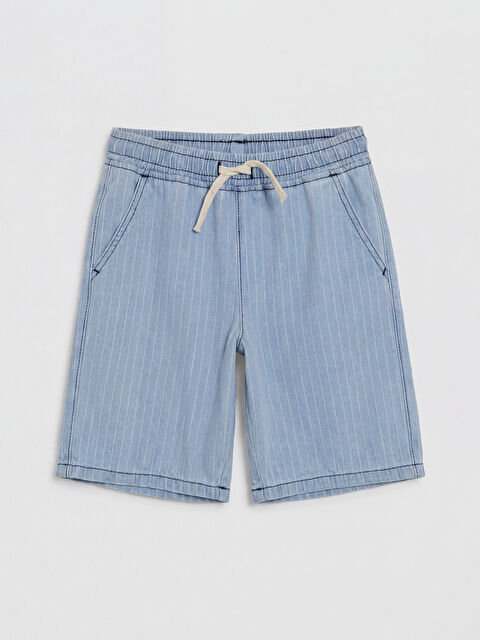 LCW Kids Beli Lastikli Çizgili Erkek Çocuk Jean Şort