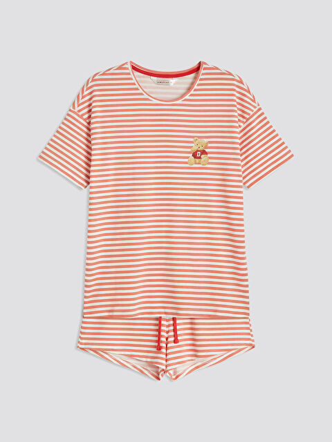 LCW DREAM Bisiklet Yaka Çizgili Kadın Şortlu Pijama Takımı