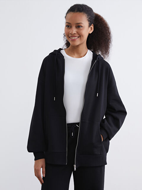 XSIDE Kapüşonlu Kadın Kalın Fermuarlı Sweatshirt	 - S6HC53Z8-CVL
