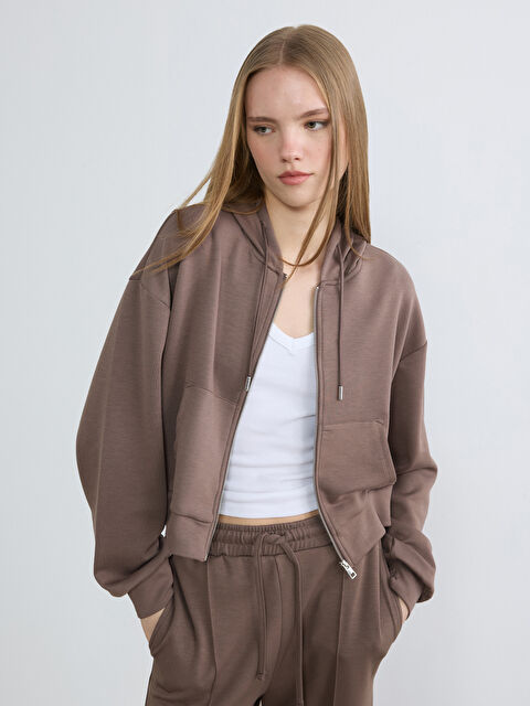 XSIDE Kapüşonlu Soft Touch Kadın Fermuarlı Sweatshirt - S6HC57Z8-1VF