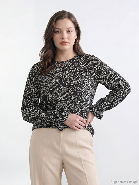 LCW Grace Bisiklet Yaka Desenli Bluz	